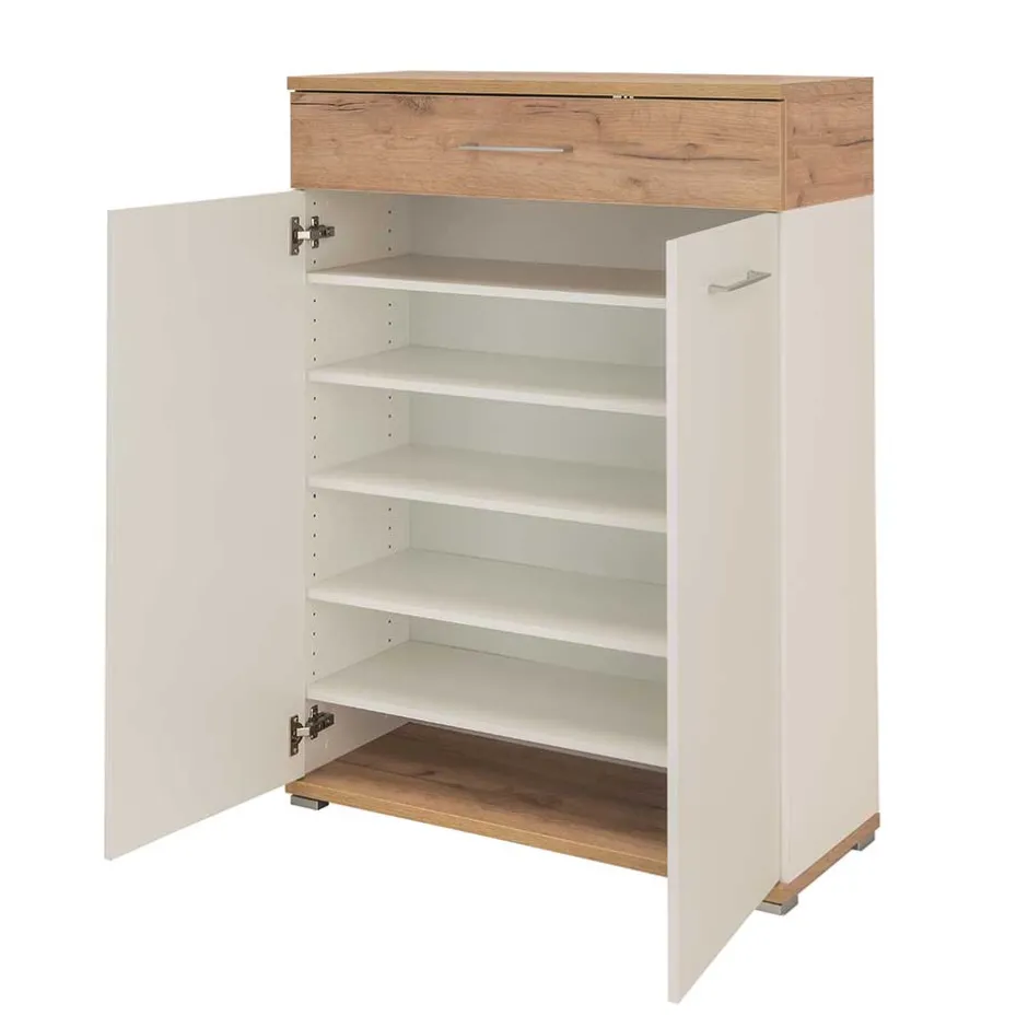 Wohnen 89cm Schuh-Kommode in Weiß & Eiche - Vicanossa