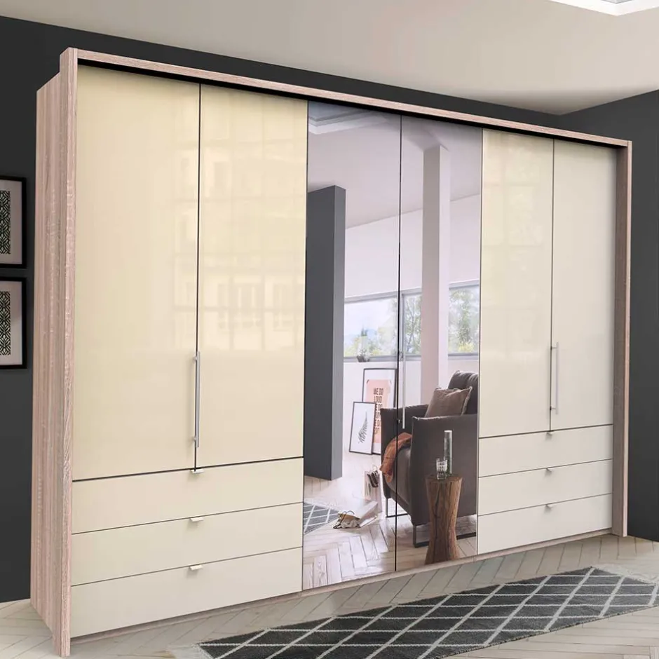 Wohnen 300cm 3-türiger Falttürenschrank mit Spiegel - Rativian