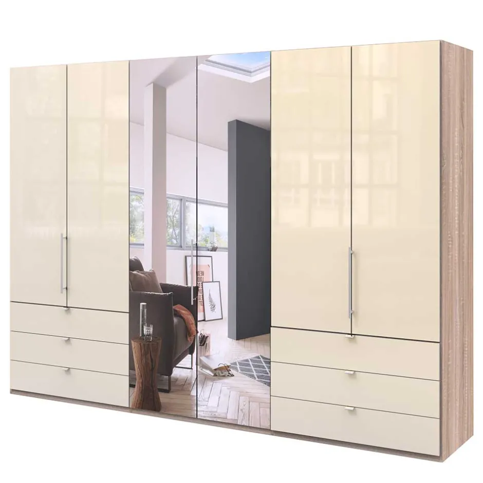 Wohnen 300cm 3-türiger Falttürenschrank mit Spiegel - Rativian