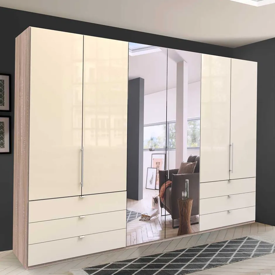 Wohnen 300cm 3-türiger Falttürenschrank mit Spiegel - Rativian