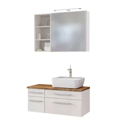 Wohnen 90cm Waschbecken Möbel Set in Weiß - Enwicos (dreiteilig)