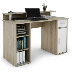 Kinder Wohnen Computertisch in Sonoma-Eiche und Weiß - Bojan