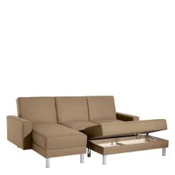 Couchbett mit Hocker in Beige mit Chrom - Proof (zweiteilig)^Wohnen Best