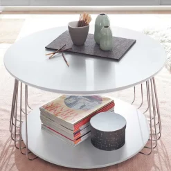Couchtisch in Mattweiß mit Chrom - Rosibla^Wohnen Clearance