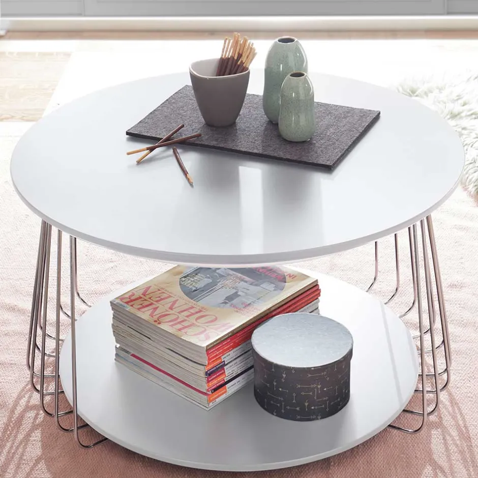 Couchtisch in Mattweiß mit Chrom - Rosibla^Wohnen Clearance