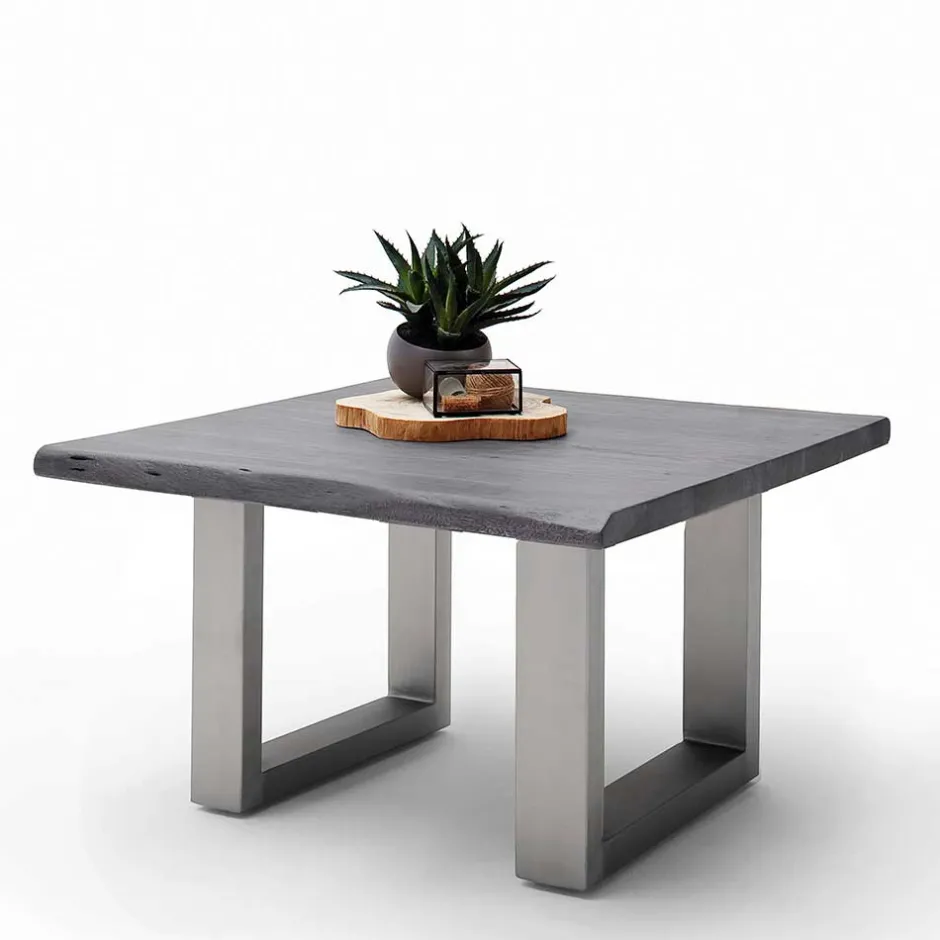Wohnen Couchtisch mit Naturkanten Holzplatte in Grau - Kassanda