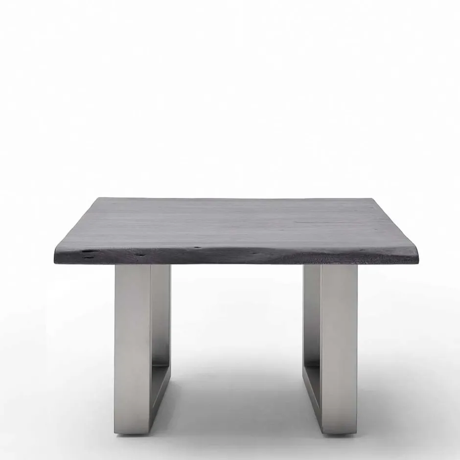 Wohnen Couchtisch mit Naturkanten Holzplatte in Grau - Kassanda