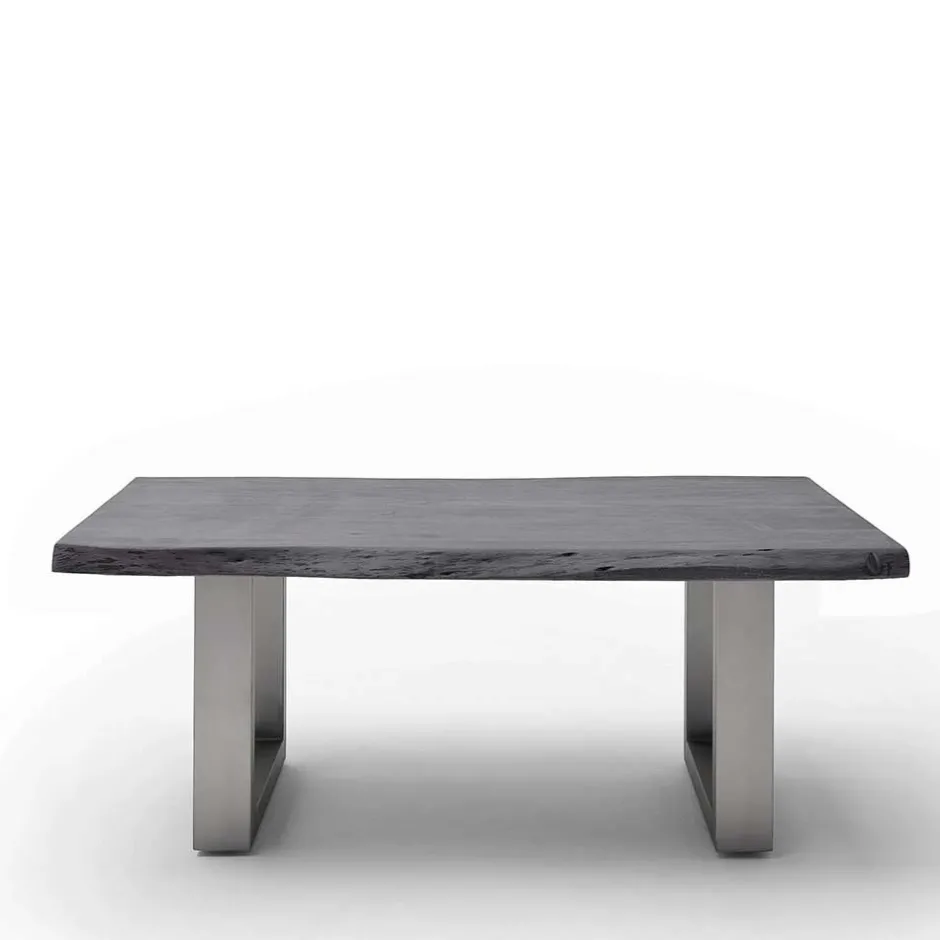 Wohnen Couchtisch mit Naturkanten Holzplatte in Grau - Kassanda