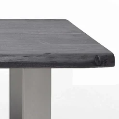 Wohnen Couchtisch mit Naturkanten Holzplatte in Grau - Kassanda