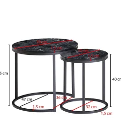 Wohnen Couchtisch Set in Marmoroptik Schwarz - Melks (zweiteilig)