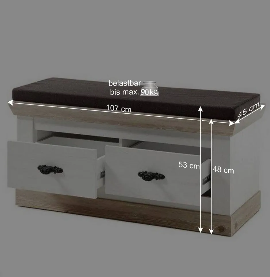 Wohnen Country Flurbank mit 2 Schubladen - Nedita