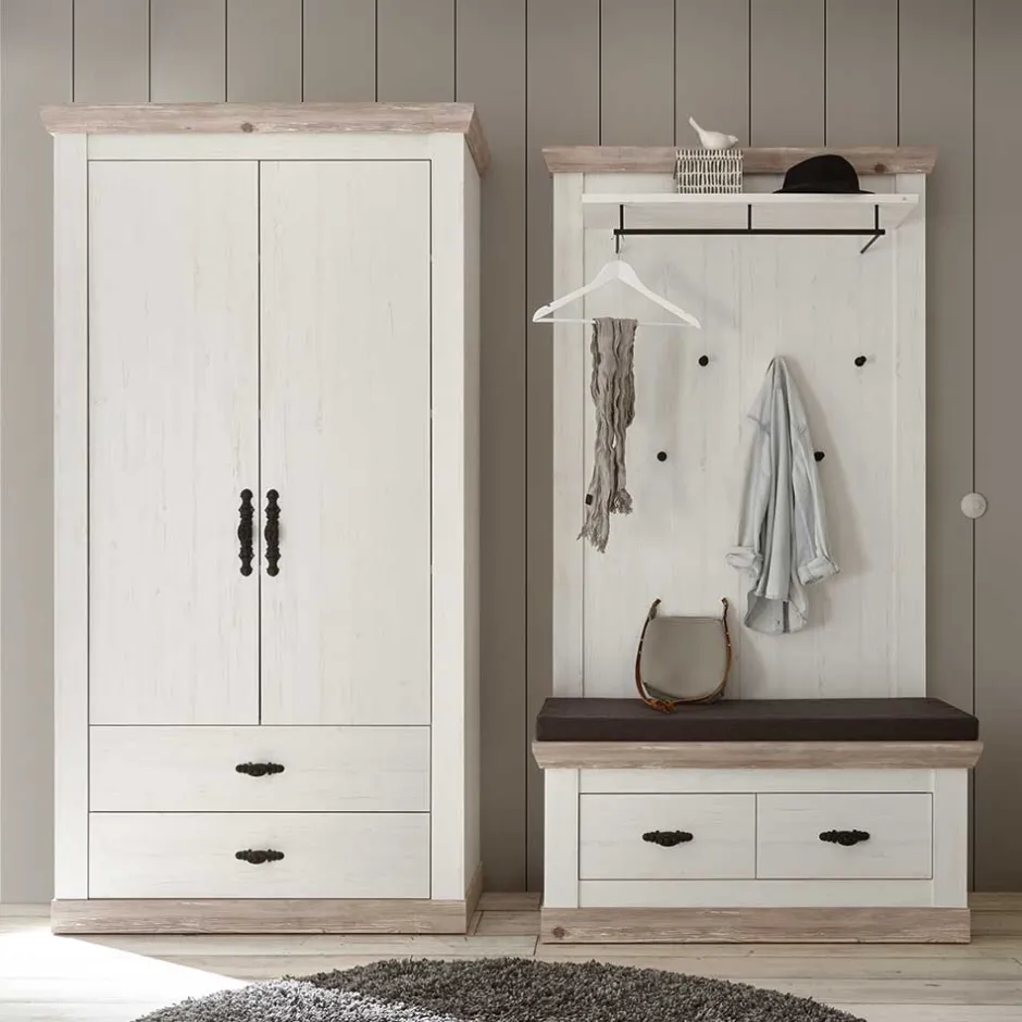 Wohnen Country Garderoben Set mit Schrank - Nedita (dreiteilig)