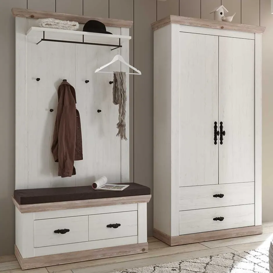 Wohnen Country Garderoben Set mit Schrank - Nedita (dreiteilig)