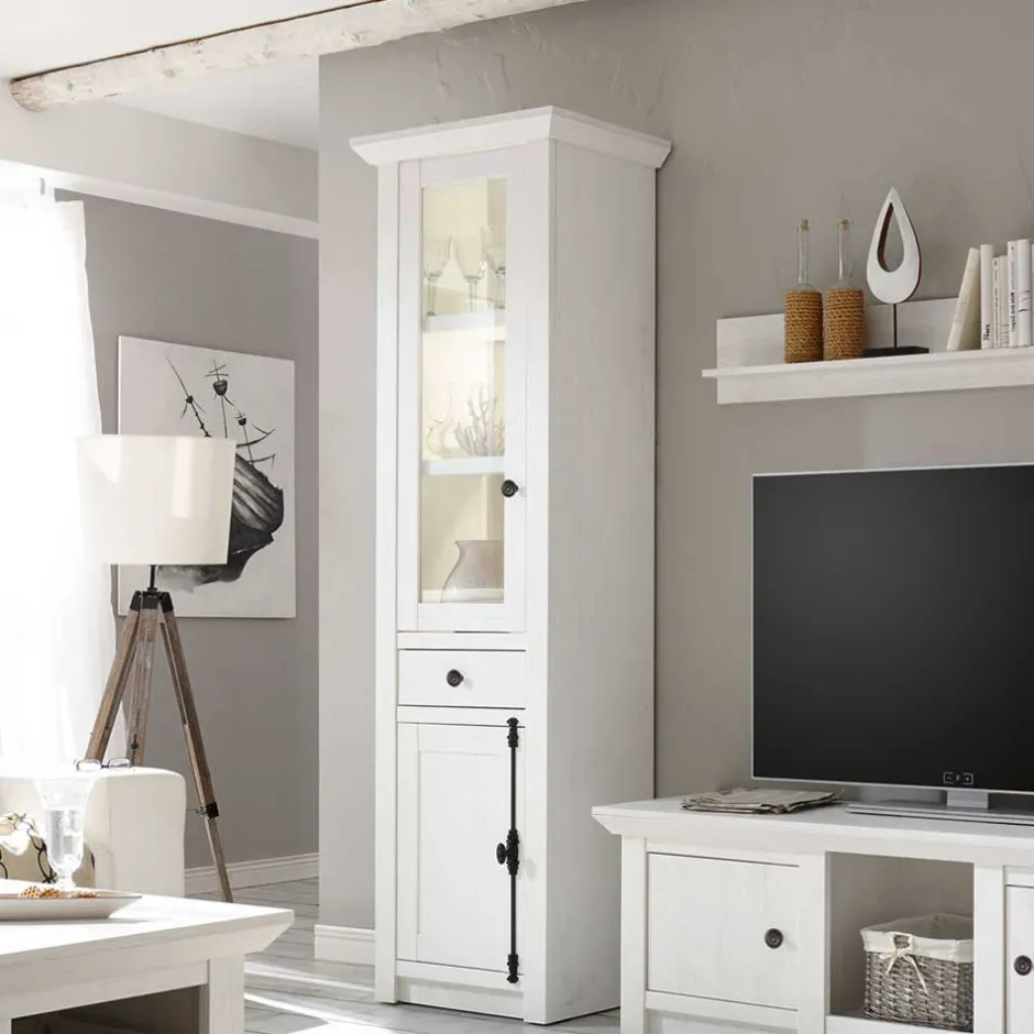 Wohnen Country Style Wohnwand Vitrine in Weiß - Chelles