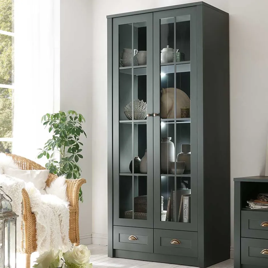 Country Vitrinenschrank in Dunkelgrün - Niestov^Wohnen Sale