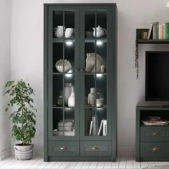 Country Vitrinenschrank in Dunkelgrün - Niestov^Wohnen Sale