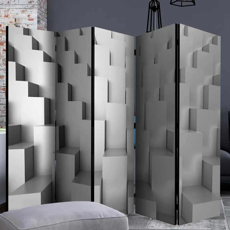 Wohnen 3D Effekt Paravent in Grau Weiß - Jule
