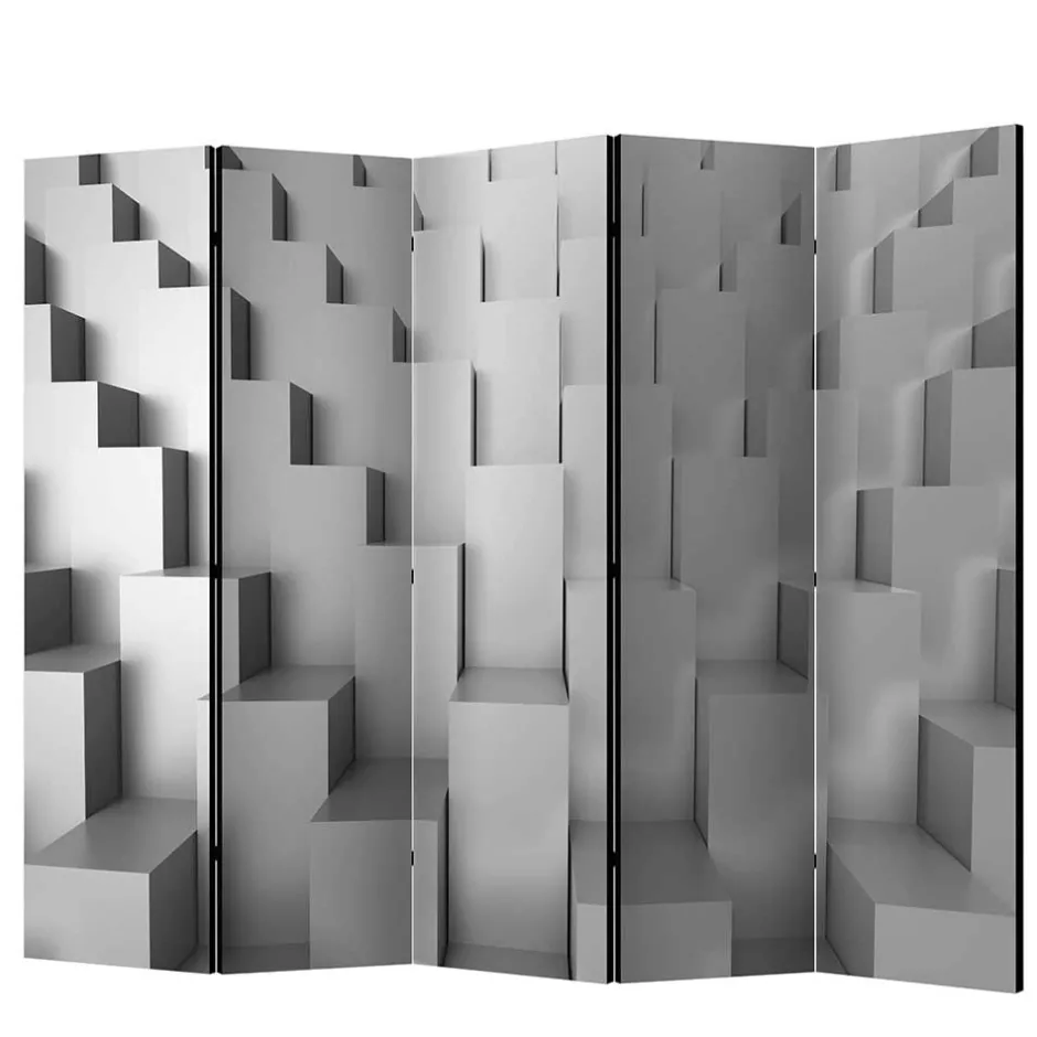 Wohnen 3D Effekt Paravent in Grau Weiß - Jule