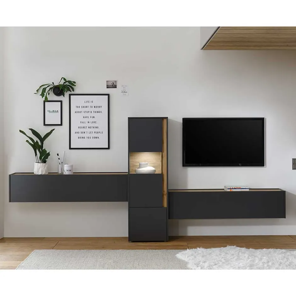 Wohnen Design Anbauwand fürs Wohnzimmer - Ahilav (dreiteilig)