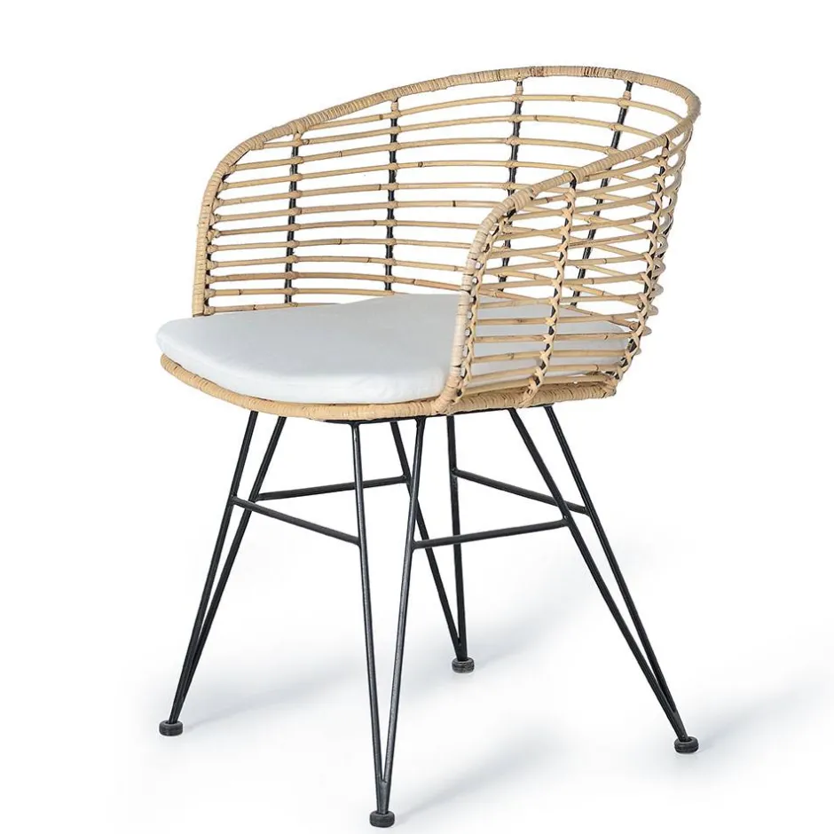 Wohnen Design Armlehnenstuhl in Rattan Natur und Schwarz - Adatto (2er Set)