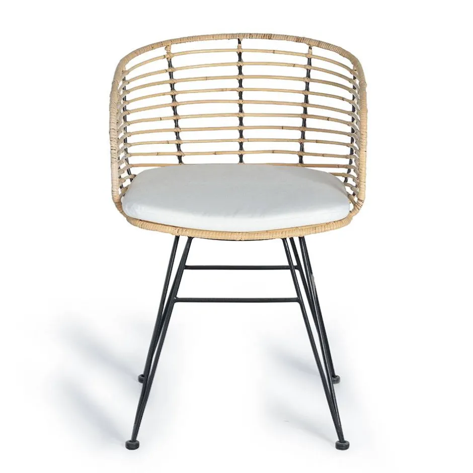 Wohnen Design Armlehnenstuhl in Rattan Natur und Schwarz - Adatto (2er Set)