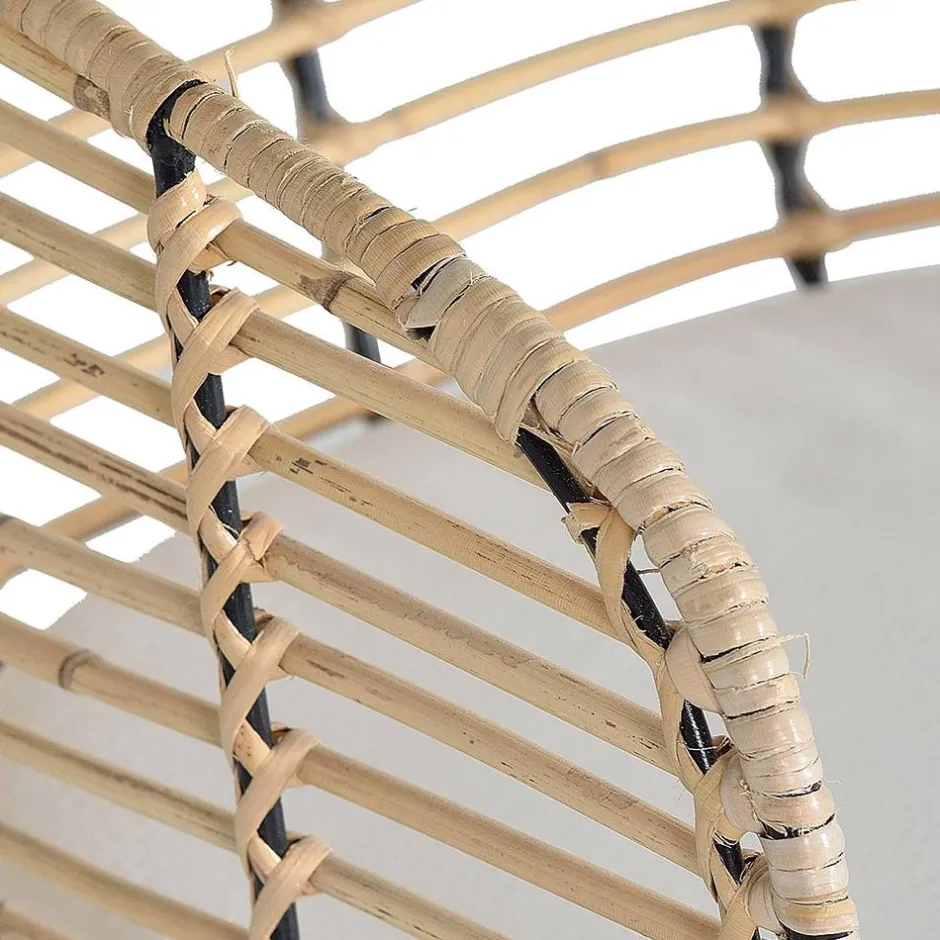 Wohnen Design Armlehnenstuhl in Rattan Natur und Schwarz - Adatto (2er Set)