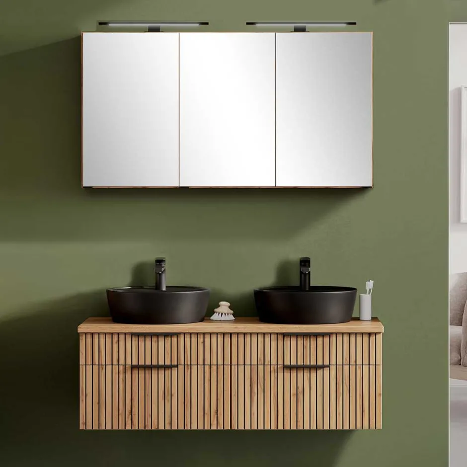 Wohnen Design Doppel-Waschtisch & Spiegelschrank - Crystoga (zweiteilig)