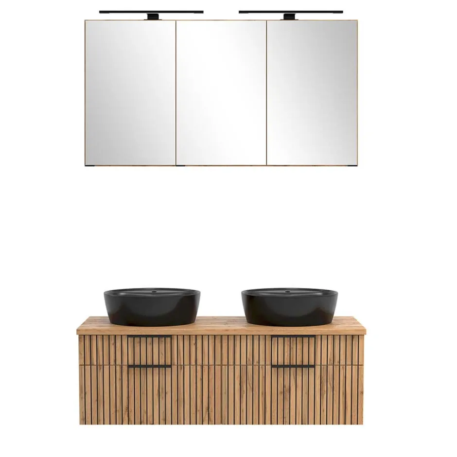 Wohnen Design Doppel-Waschtisch & Spiegelschrank - Crystoga (zweiteilig)