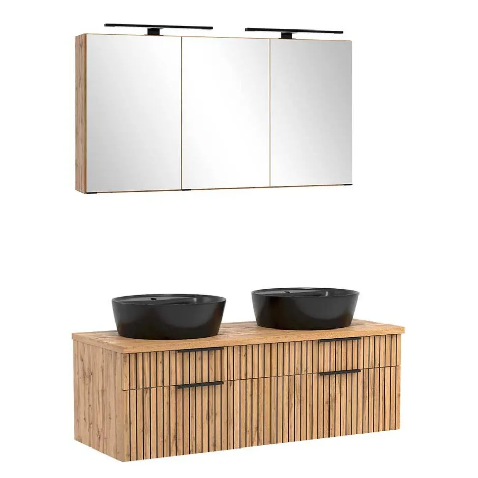 Wohnen Design Doppel-Waschtisch & Spiegelschrank - Crystoga (zweiteilig)