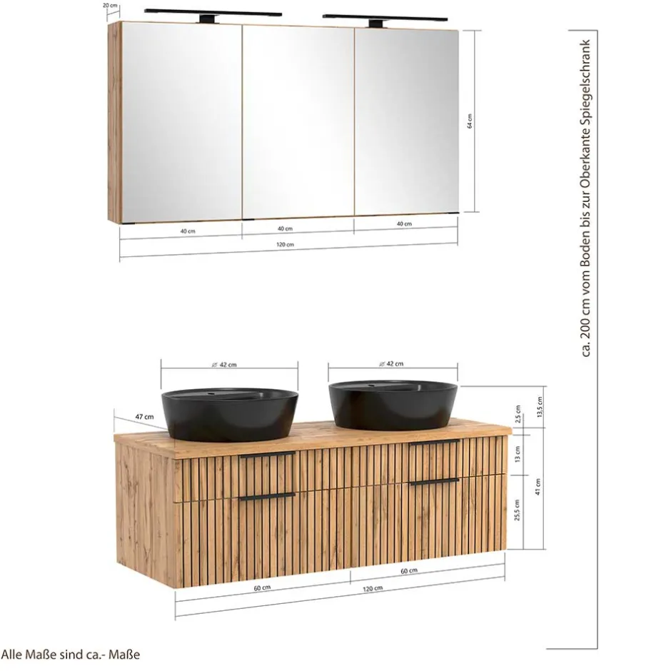 Wohnen Design Doppel-Waschtisch & Spiegelschrank - Crystoga (zweiteilig)