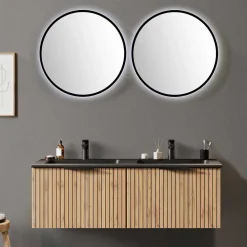 Wohnen Design Doppelwaschtisch mit Lichtspiegeln - Crystoga (dreiteilig)