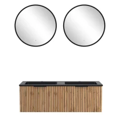 Wohnen Design Doppelwaschtisch mit Lichtspiegeln - Crystoga (dreiteilig)