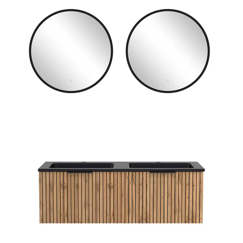 Wohnen Design Doppelwaschtisch mit Lichtspiegeln - Crystoga (dreiteilig)