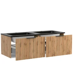 Wohnen Design Doppelwaschtisch mit Lichtspiegeln - Crystoga (dreiteilig)