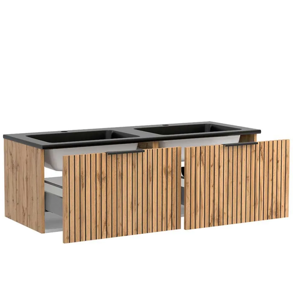 Wohnen Design Doppelwaschtisch mit Lichtspiegeln - Crystoga (dreiteilig)