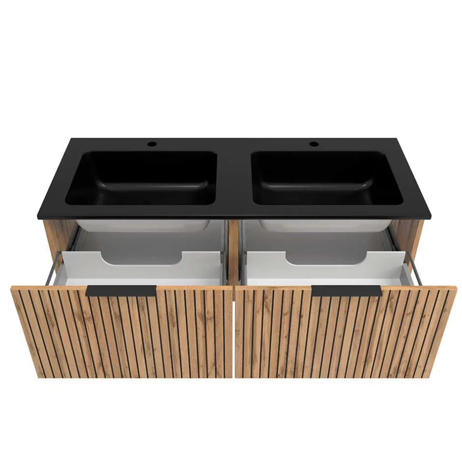 Wohnen Design Doppelwaschtisch mit Lichtspiegeln - Crystoga (dreiteilig)