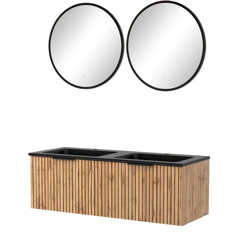 Wohnen Design Doppelwaschtisch mit Lichtspiegeln - Crystoga (dreiteilig)