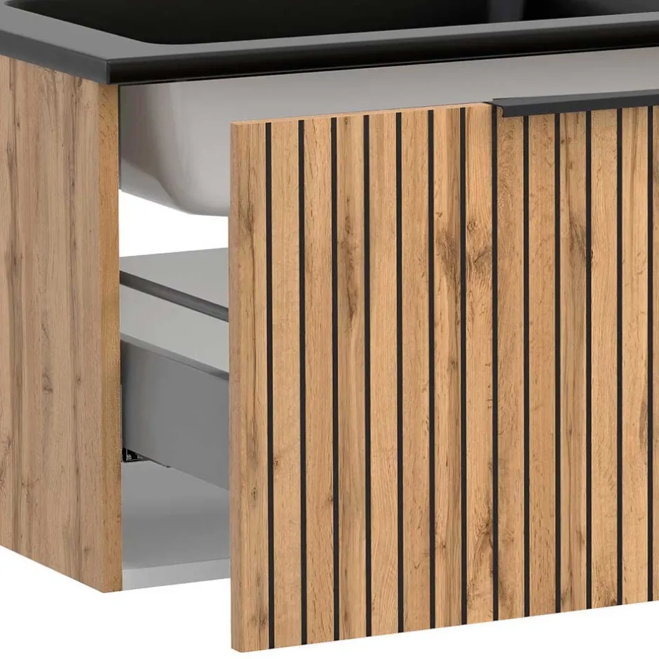 Wohnen Design Doppelwaschtisch mit Lichtspiegeln - Crystoga (dreiteilig)