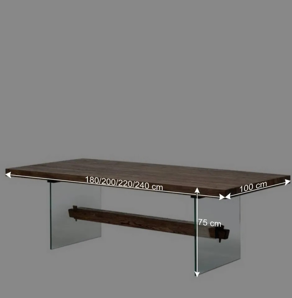 Wohnen Design Eiche Esstisch mit Glas Gestell - Ventida