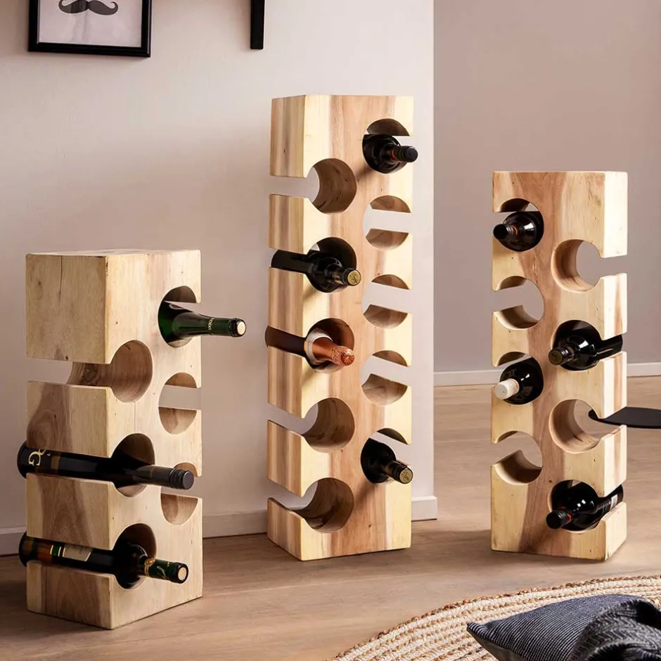 Design Flaschenregal aus Mangobaum Massivholz - Yucata^Wohnen Sale