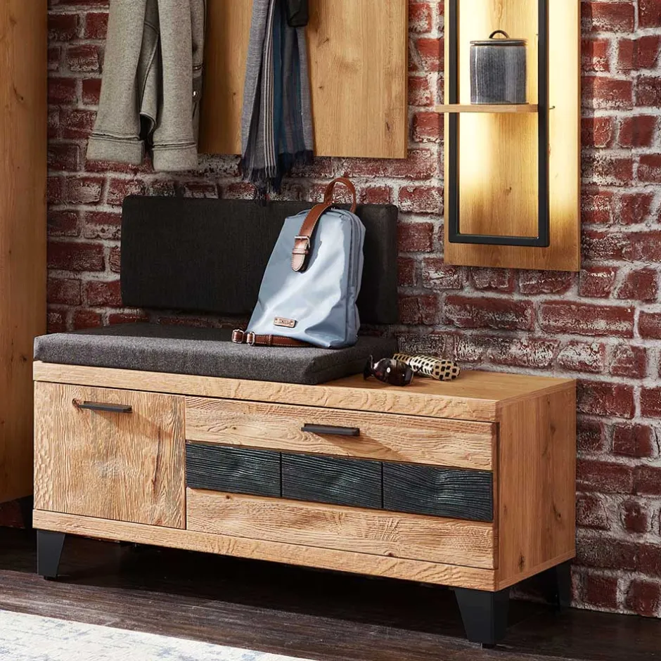 Design Flurbank aus Wildeiche in Natur & Grau - Elprisca^Wohnen Hot