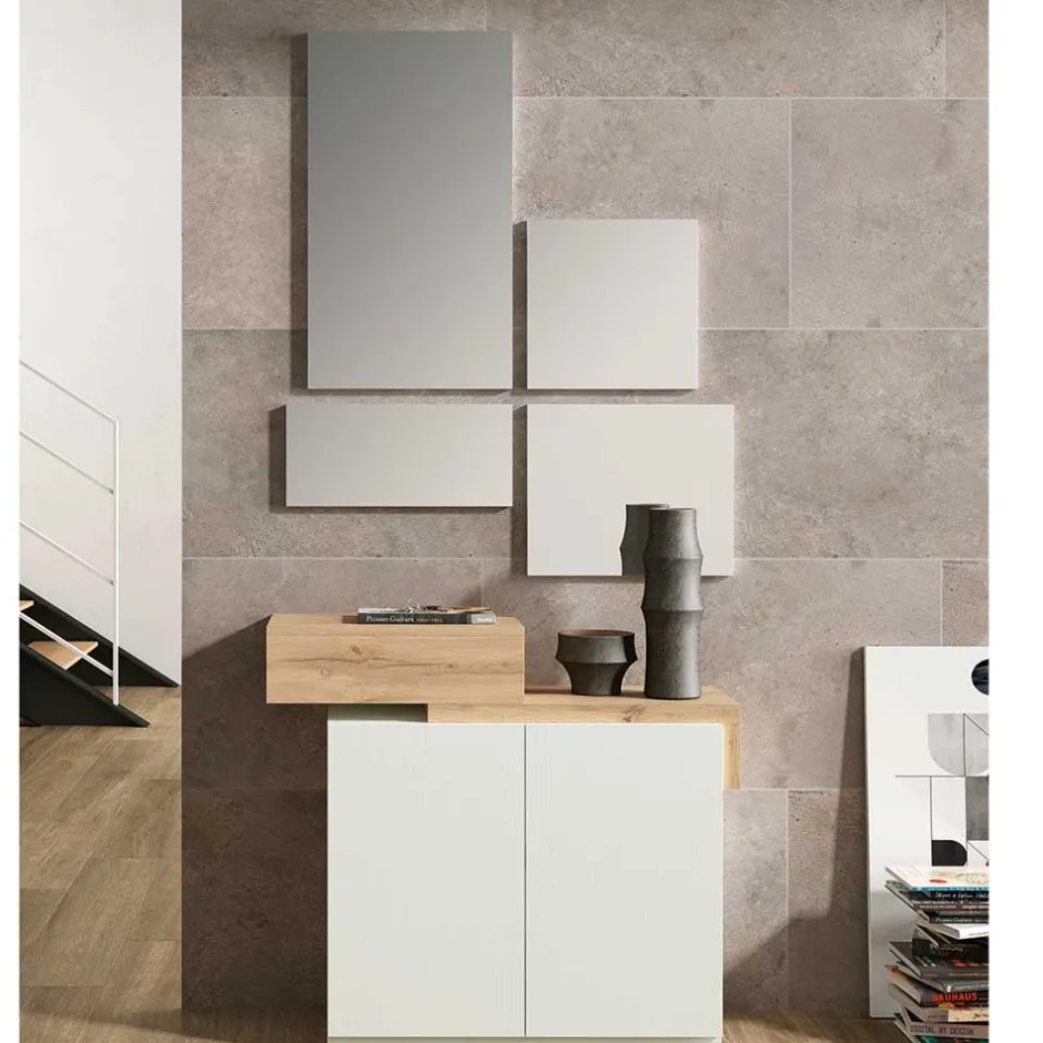 Wohnen Design Flurkommode & Spiegel Set - Gangizo (fünfteilig)