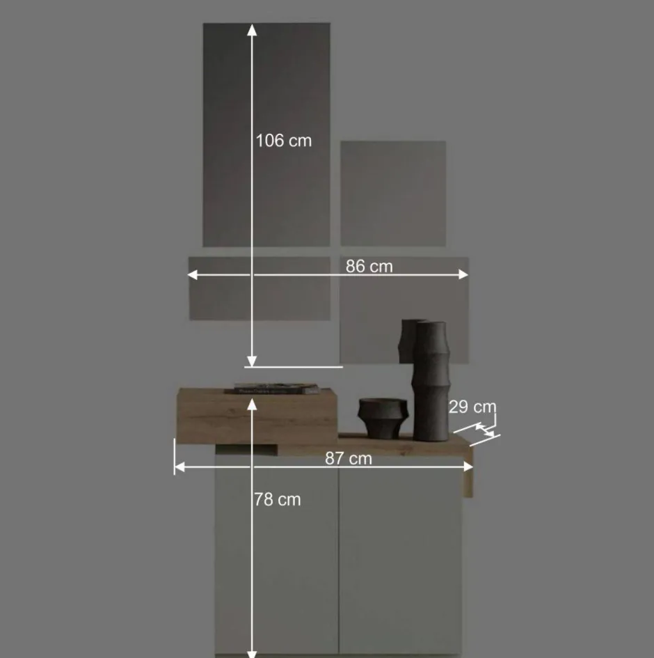 Wohnen Design Flurkommode & Spiegel Set - Gangizo (fünfteilig)