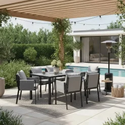 Wohnen Design Garten-Essgruppe in Grau & Schwarz - Geraldine (siebenteilig)