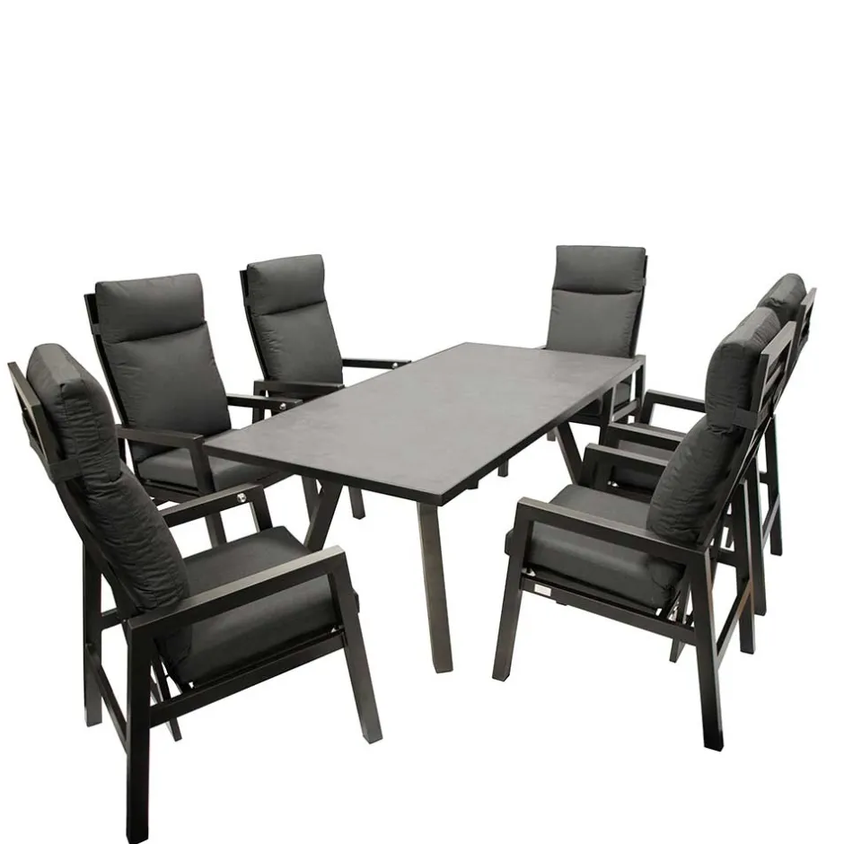 Design Gartentisch Gruppe in Dunkelgrau - Curedo (siebenteilig)^Wohnen Discount