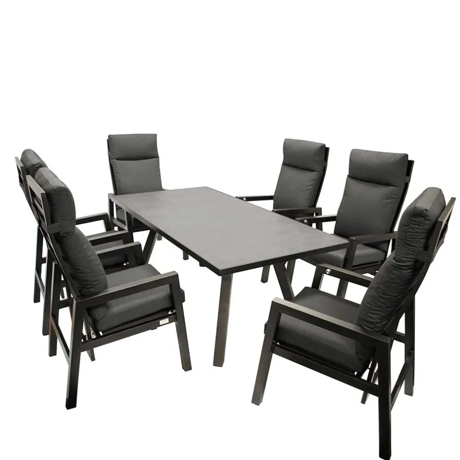 Design Gartentisch Gruppe in Dunkelgrau - Curedo (siebenteilig)^Wohnen Discount