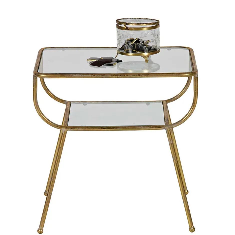 Wohnen Design Glastisch mit Gestell Messing Cateyna mit 2 Platten