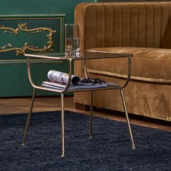 Wohnen Design Glastisch mit Gestell Messing Cateyna mit 2 Platten