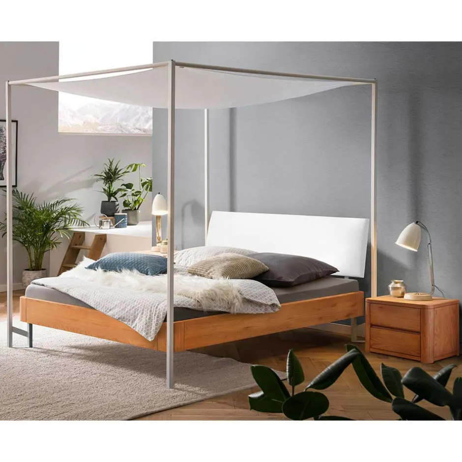 Wohnen Design Himmelbett in Eiche Natur & Weiß - Risa
