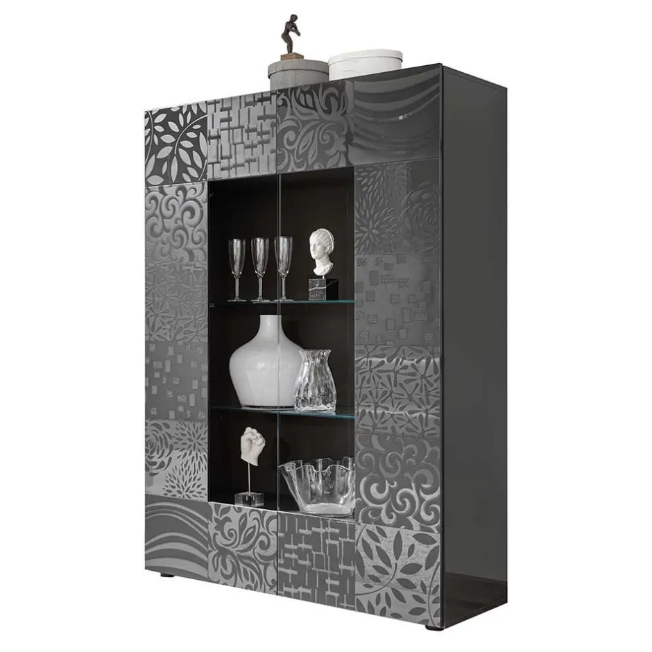 Wohnen Design Hochglanz Vitrine in Anthrazit - Ipatal